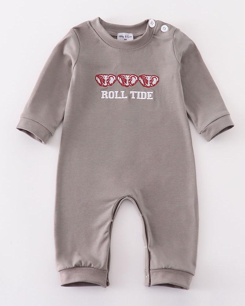 Roll Tide Embroidered Grey Boy Romper