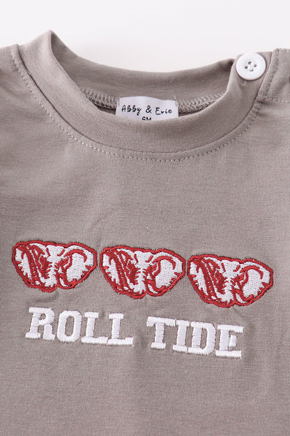 Roll Tide Embroidered Grey Boy Romper