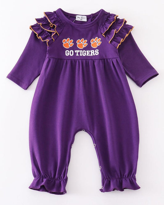 Go Tigers Embroidered Purple Girl Romper