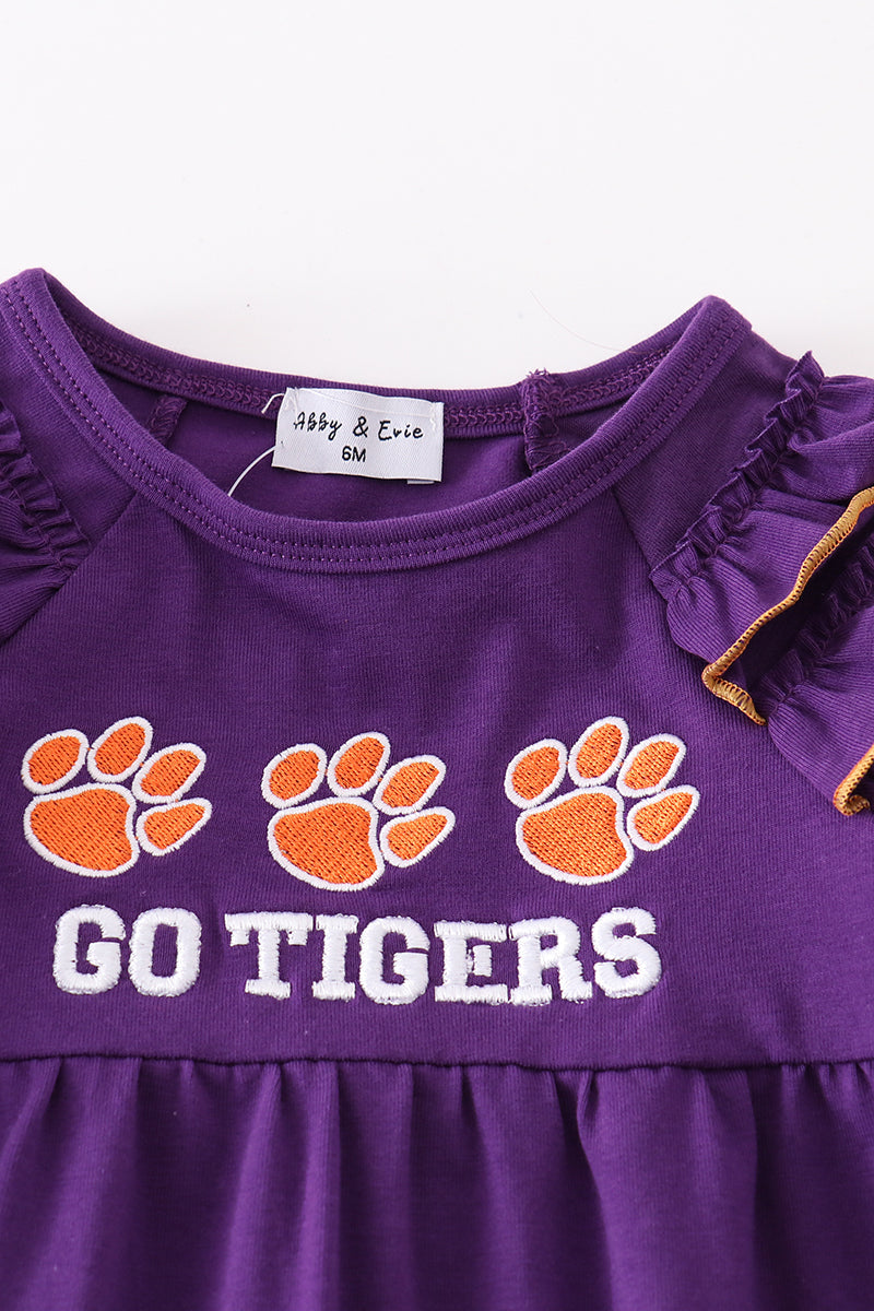 Go Tigers Embroidered Purple Girl Romper