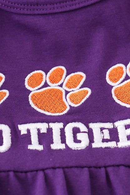 Go Tigers Embroidered Purple Girl Romper