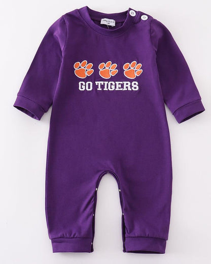 Go Tigers Embroidered Purple Boy Romper