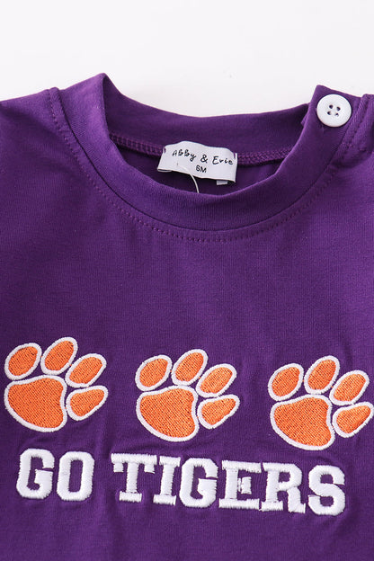 Go Tigers Embroidered Purple Boy Romper