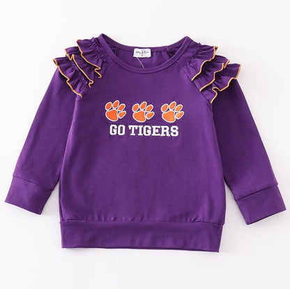 Go Tigers Embroidered Purple Girl Top