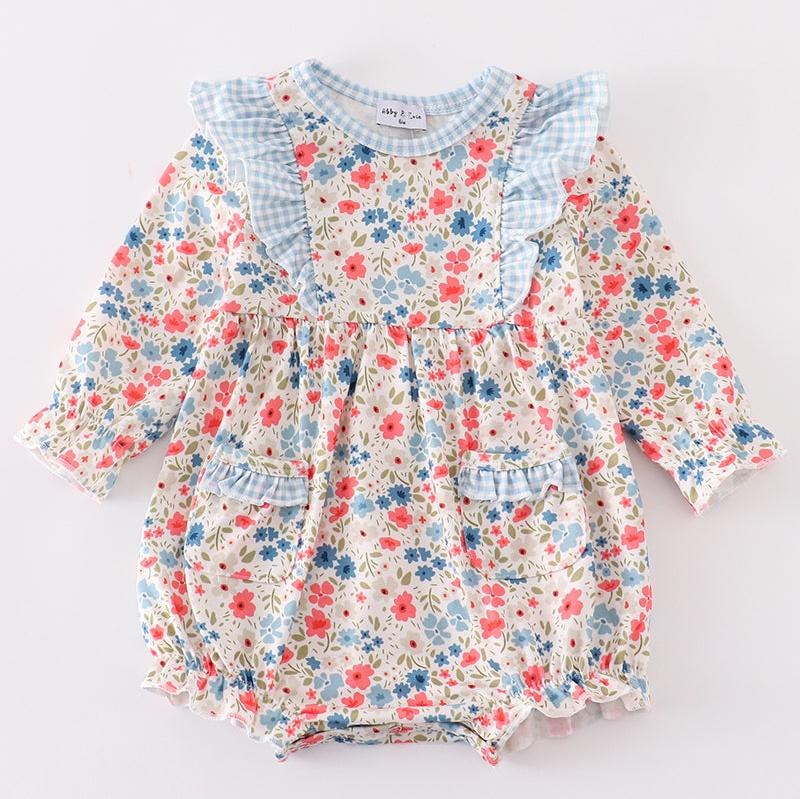 Lindy Blue Floral Print Ruffle Bubble