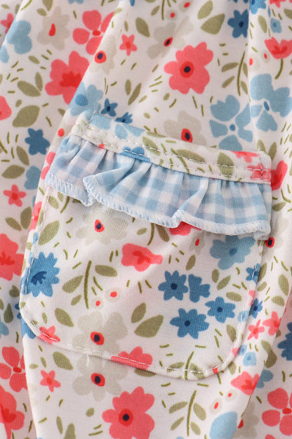 Lindy Blue Floral Print Ruffle Bubble