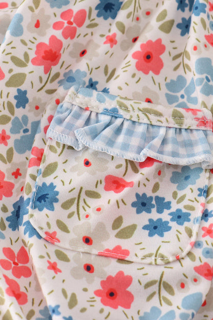 Lindy Blue Floral Print Ruffle Bubble