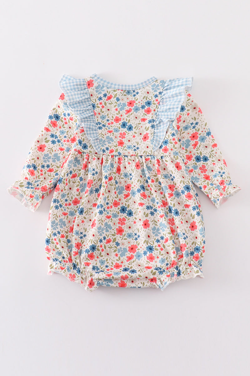 Lindy Blue Floral Print Ruffle Bubble