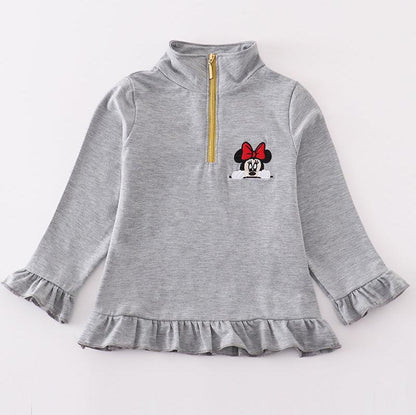 Magic Character Embroidered Grey Zipper Pullover