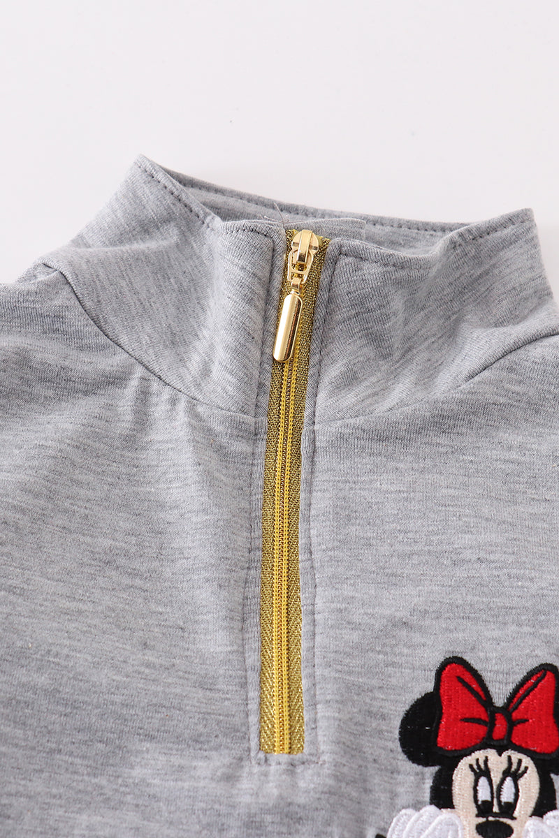 Magic Character Embroidered Grey Zipper Pullover