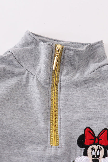 Magic Character Embroidered Grey Zipper Pullover