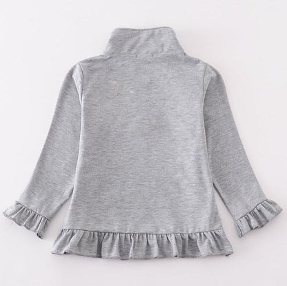 Magic Character Embroidered Grey Zipper Pullover