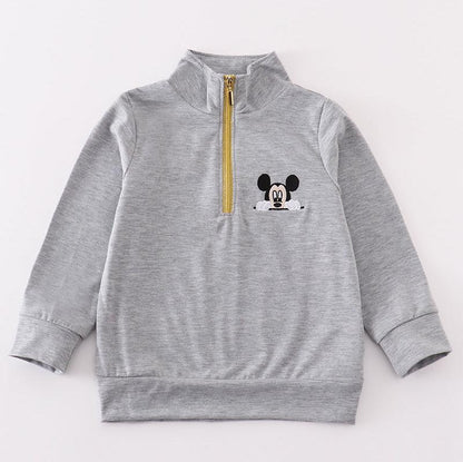 Magic Character Embroidered Boy Grey Zipper Pullover