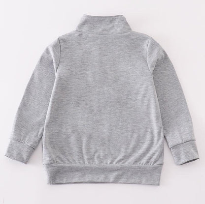 Magic Character Embroidered Boy Grey Zipper Pullover