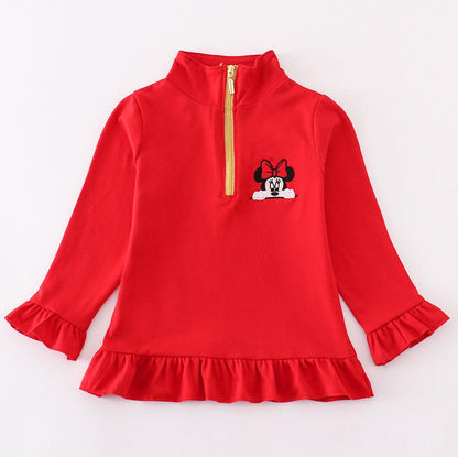 Magic Character Embroidered Red Zipper Pullover