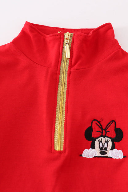 Magic Character Embroidered Red Zipper Pullover