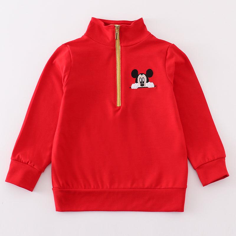 Magic Character Embroidered Boy Red Zipper Pullover