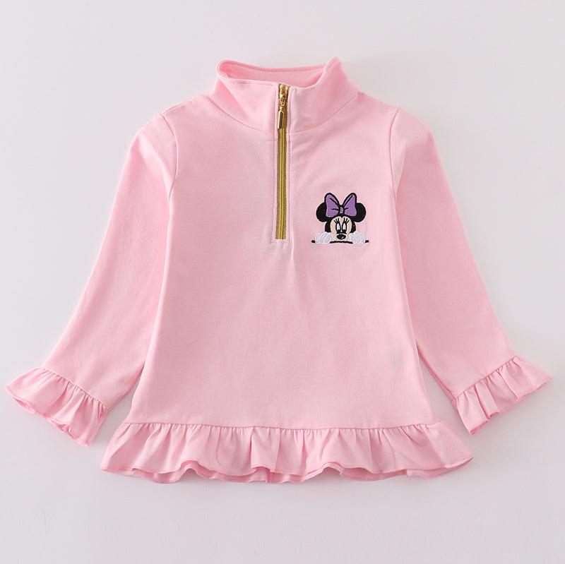 Magic Character Embroidered Pink Zipper Pullover