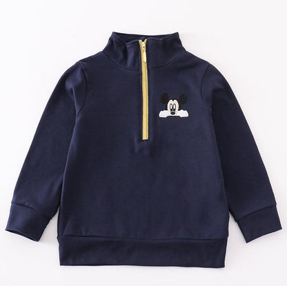 Magic Character Embroidered Boy Navy Zipper Pullover