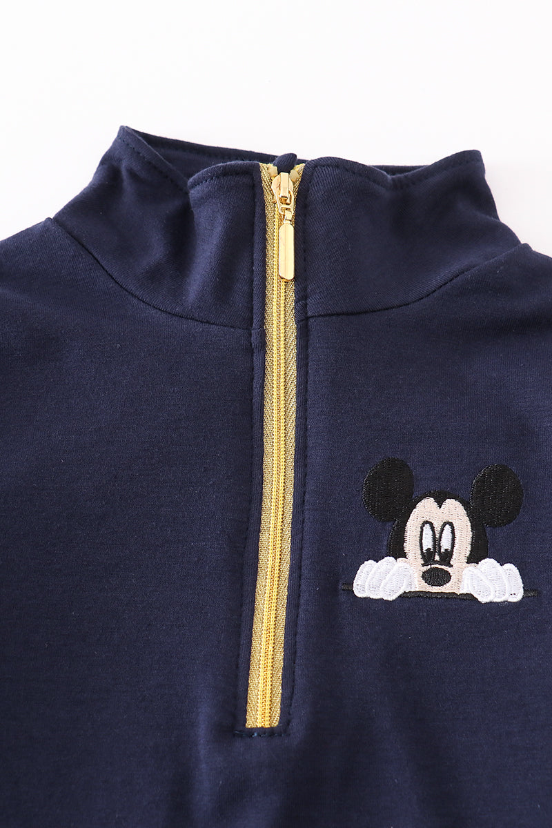 Magic Character Embroidered Boy Navy Zipper Pullover