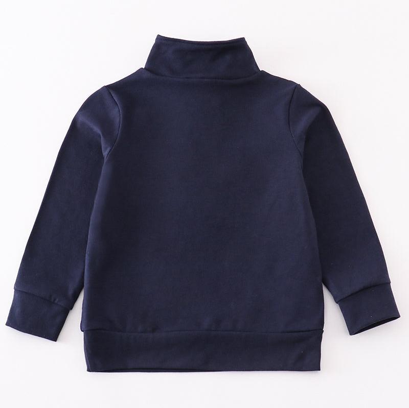 Magic Character Embroidered Boy Navy Zipper Pullover