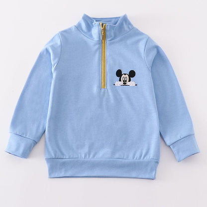 Magic Character Embroidered Boy Blue Zipper Pullover