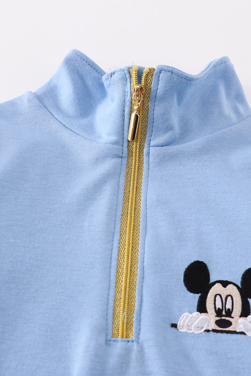 Magic Character Embroidered Boy Blue Zipper Pullover