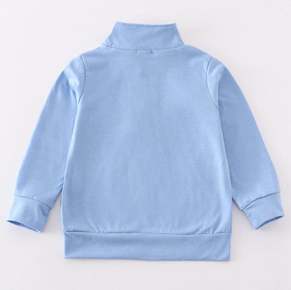 Magic Character Embroidered Boy Blue Zipper Pullover