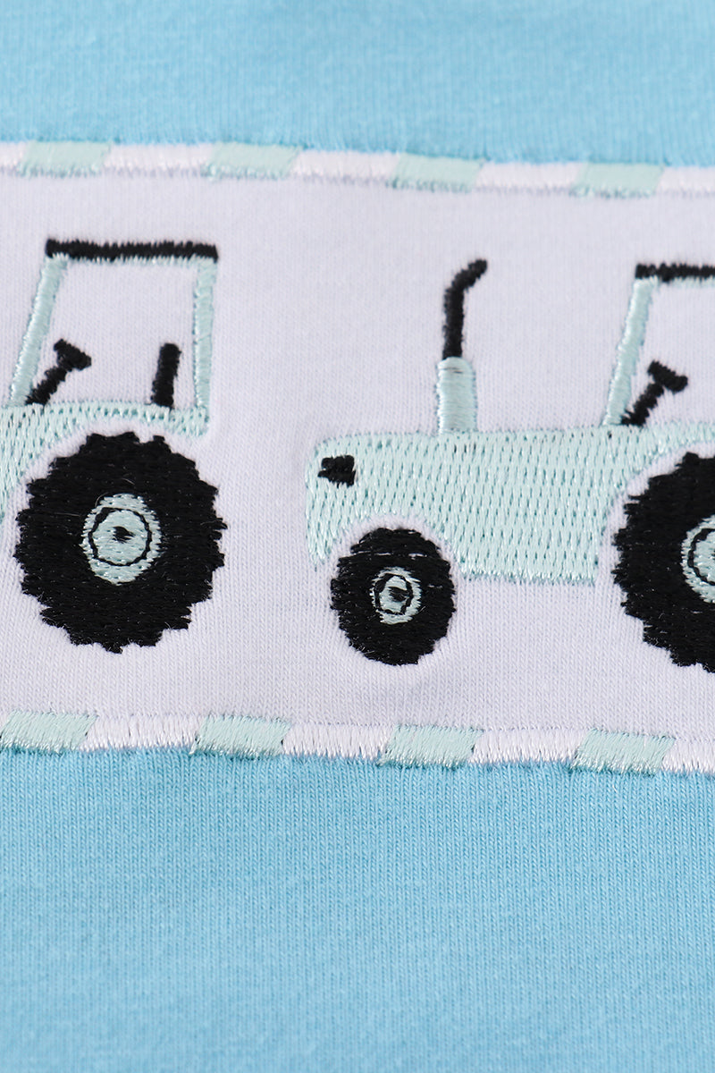 Tractor Embroidered Blue Boy Bubble