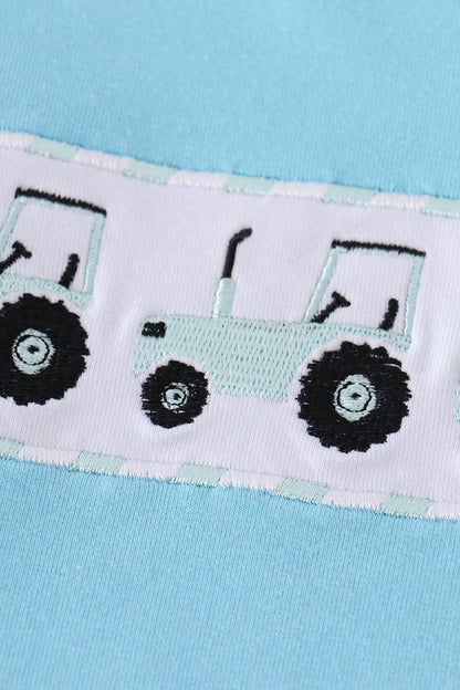 Tractor Embroidered Blue Boy Set