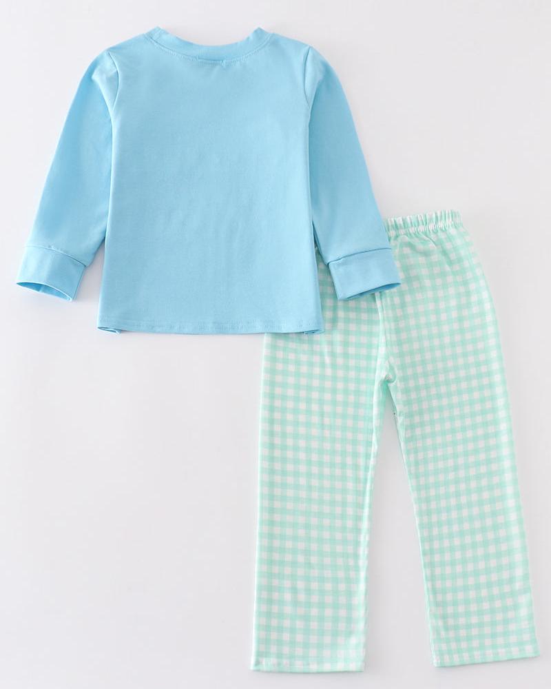 Tractor Embroidered Blue Boy Set