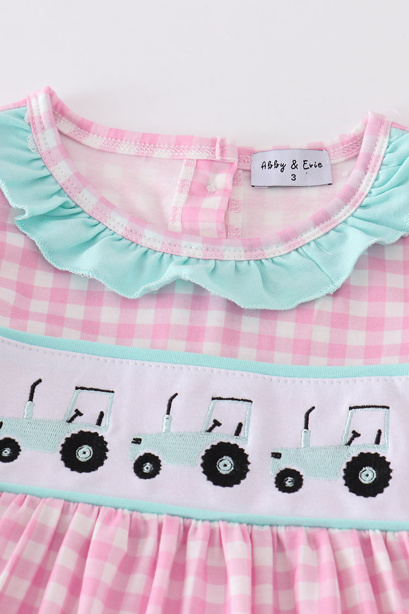 Tractor Embroidered Pink Girl Set