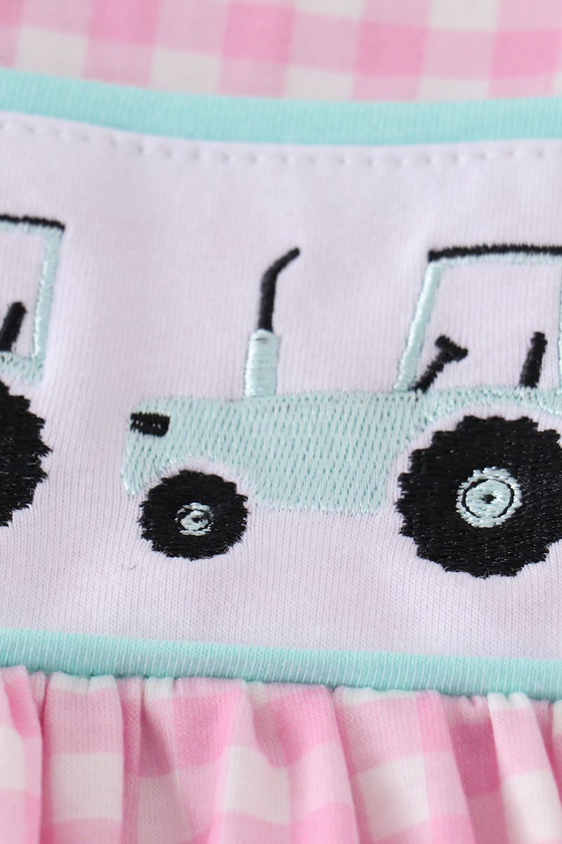 Tractor Embroidered Pink Girl Set