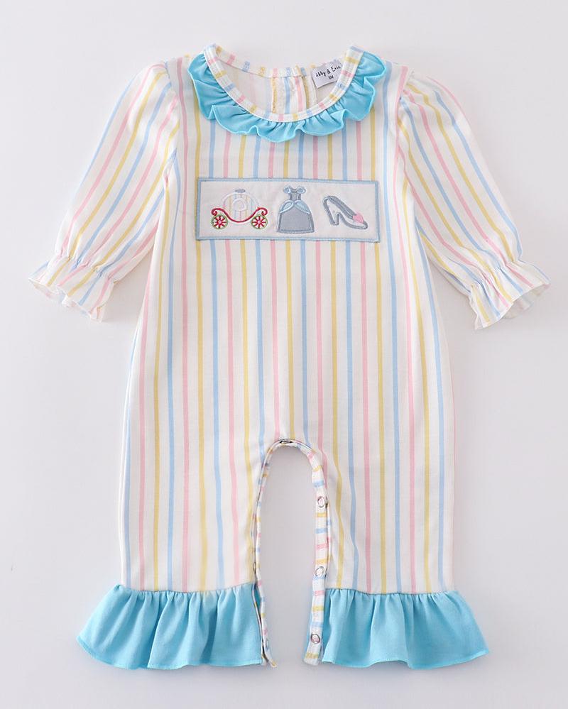 Stripe Princess Embroidered Girl Romper