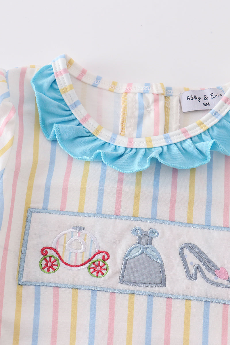 Stripe Princess Embroidered Girl Romper