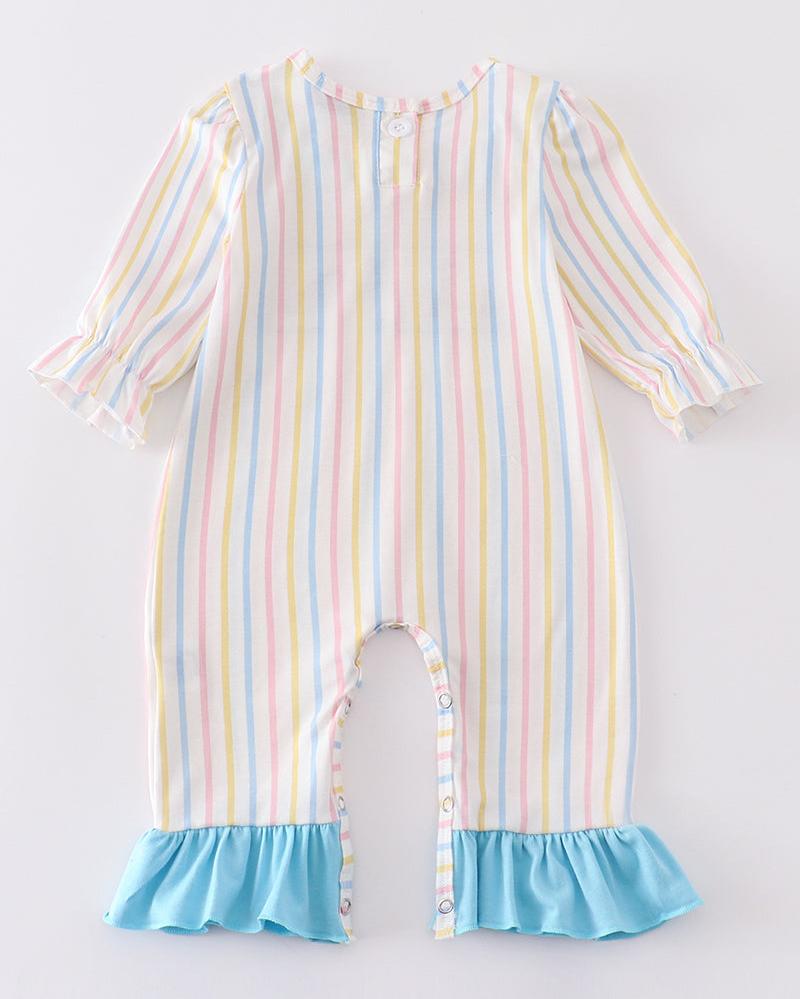 Stripe Princess Embroidered Girl Romper