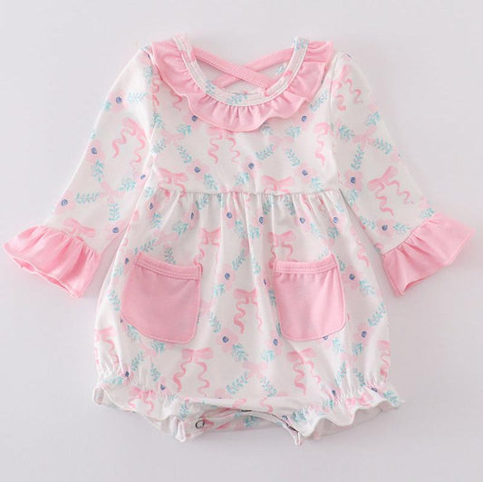 Pink Blossom Bow Print Ruffle Girl Bubble