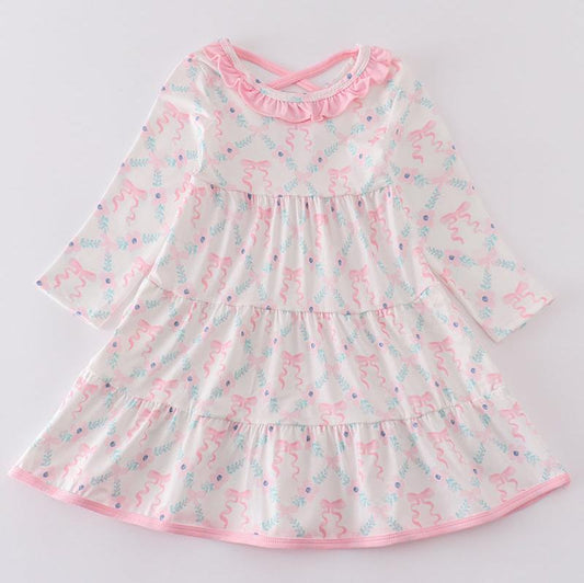 Pink Blossom Bow Print Dress