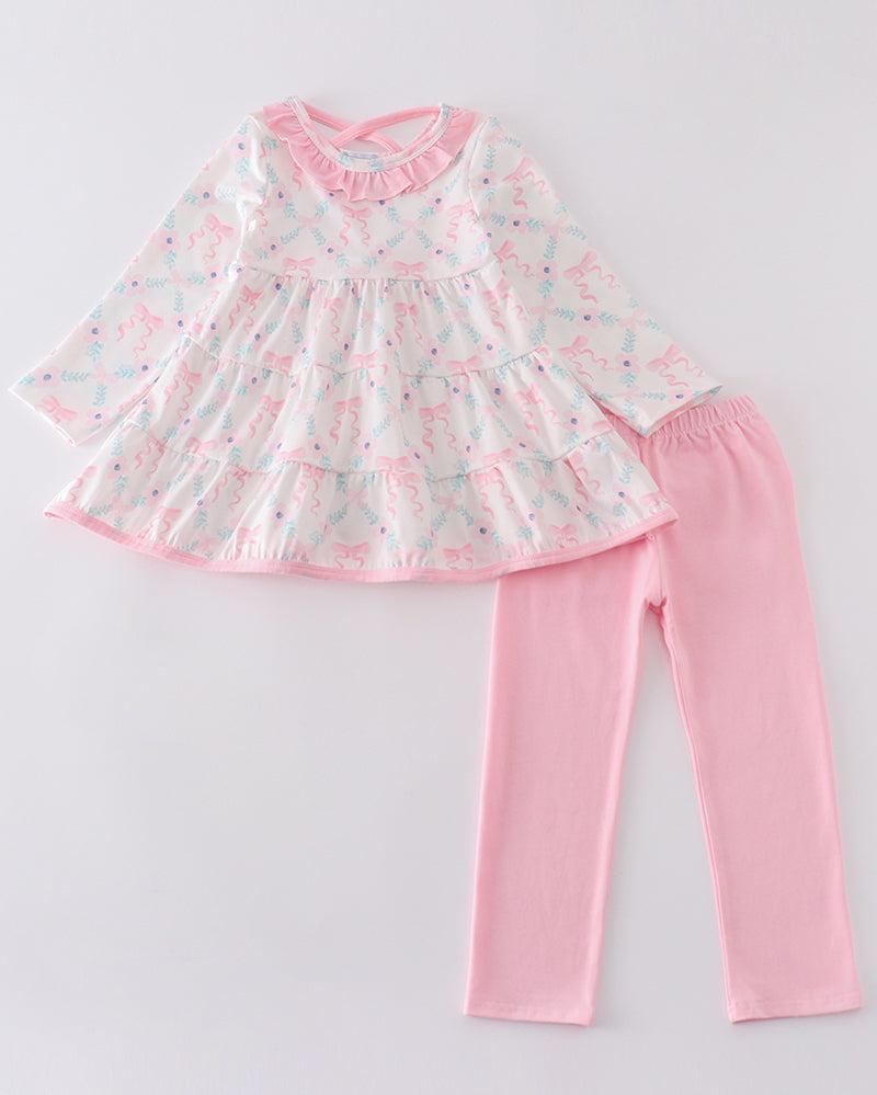 Pink Blossom Bow Ruffle Girl Set