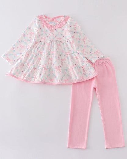 Pink Blossom Bow Ruffle Girl Set