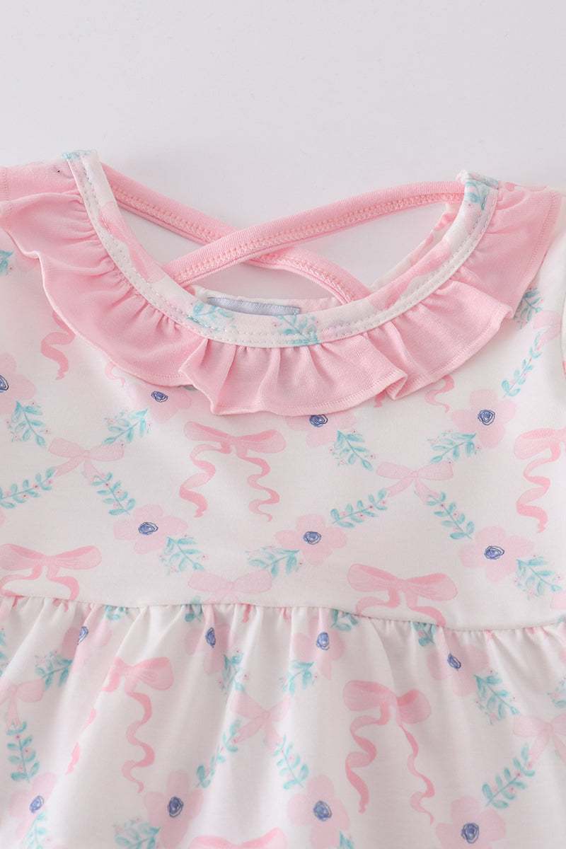 Pink Blossom Bow Ruffle Girl Set