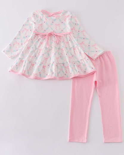 Pink Blossom Bow Ruffle Girl Set