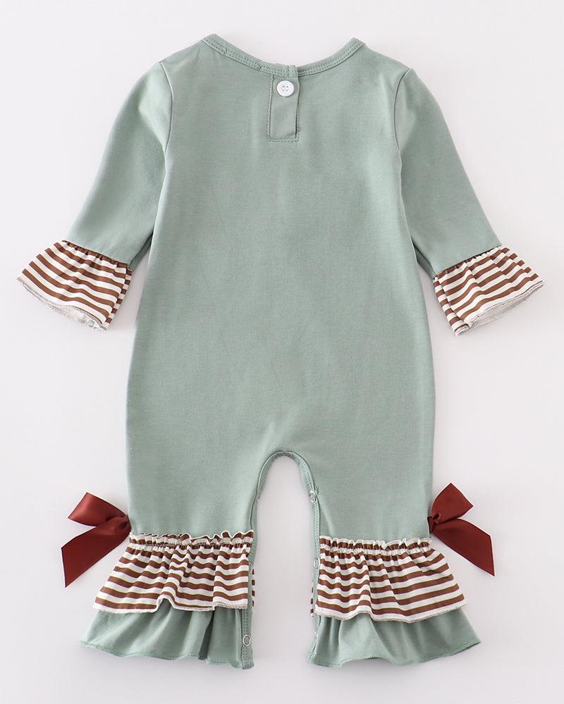 French Knot Cow Green Girl Romper