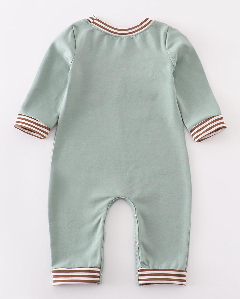 French Knot Cow Green Boy Romper