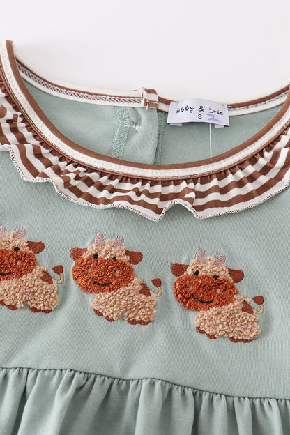 French Knot Cow Green Girl Set