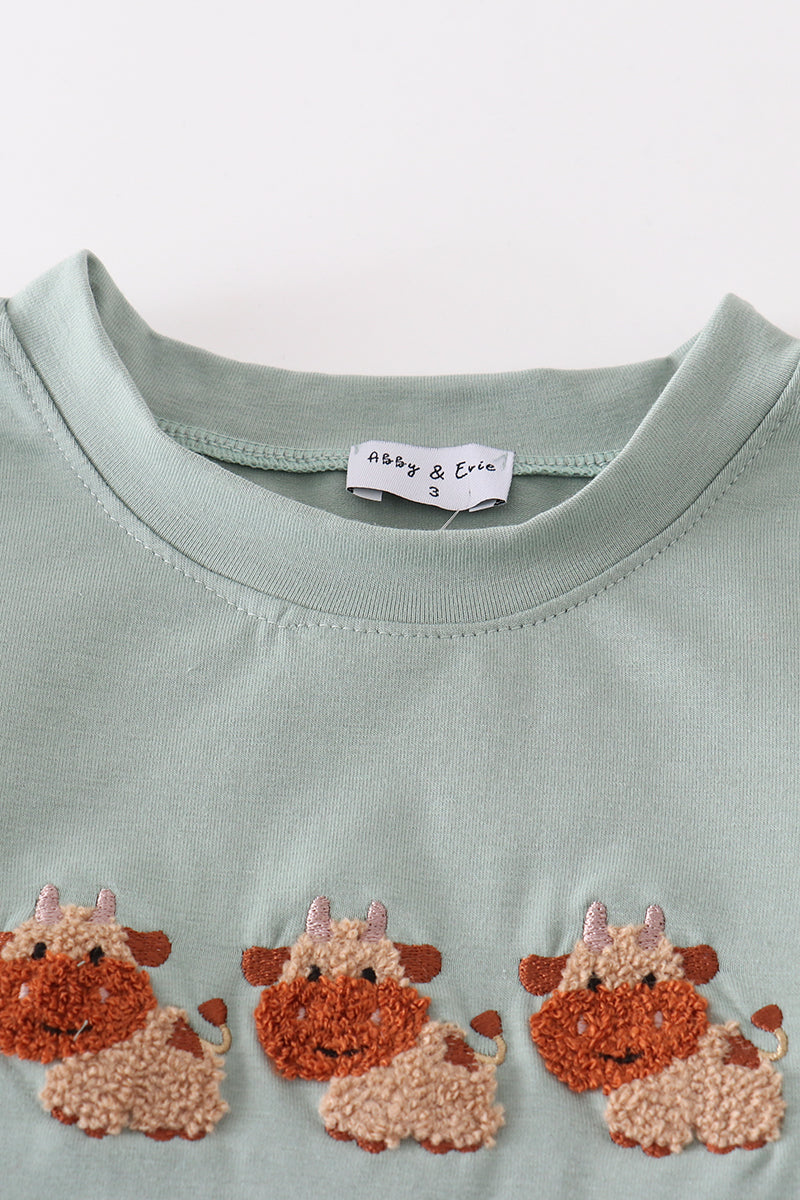 French Knot Cow Green Boy Set