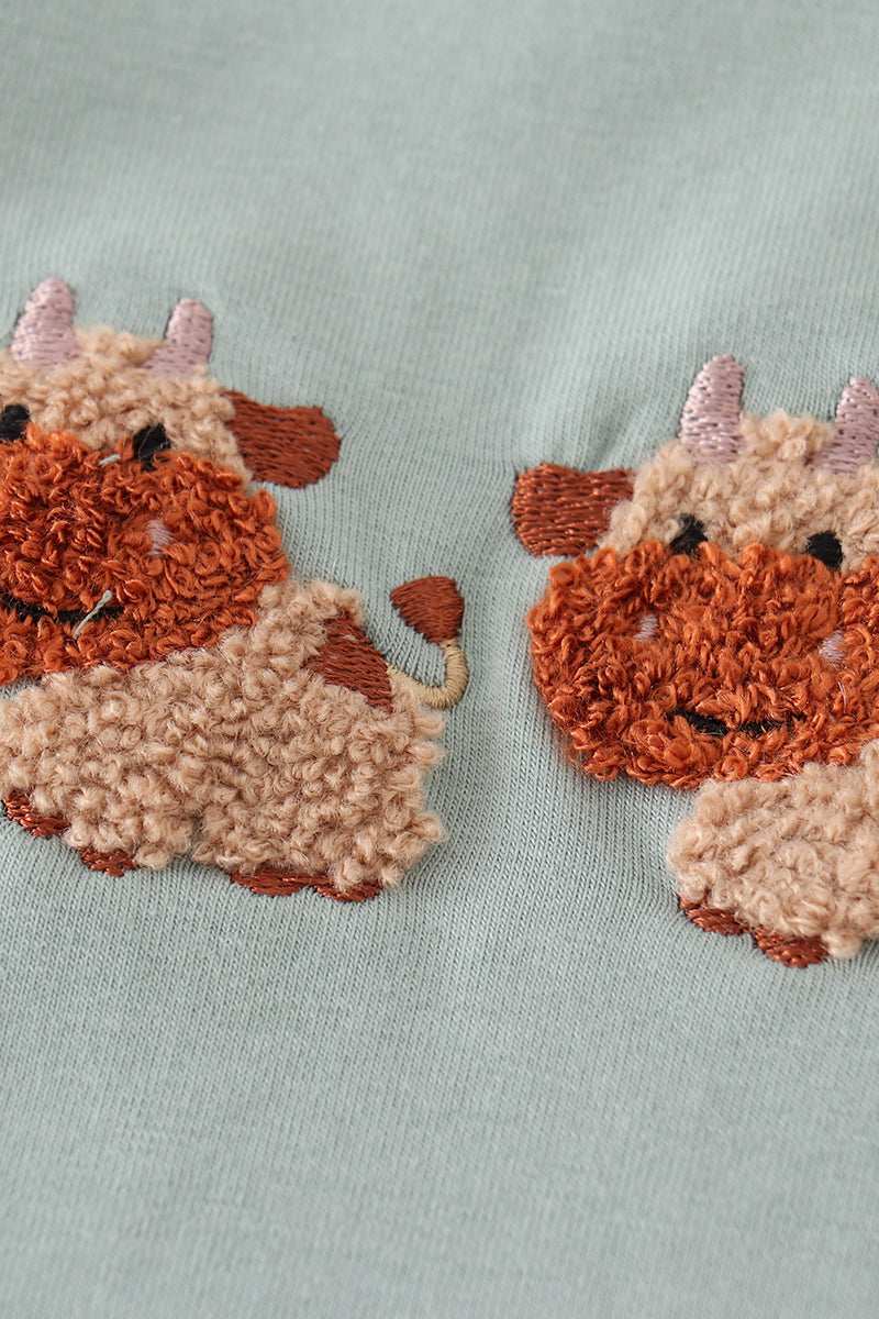 French Knot Cow Green Boy Set