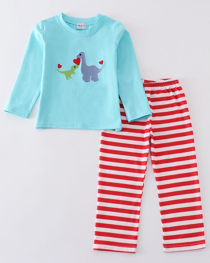 Valentine Dinosaur Embroidered Boy Pants Set