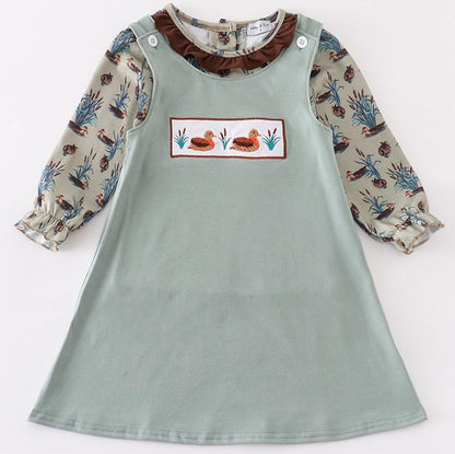 Sage Duck French Knot Dress Set