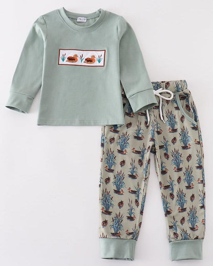 Sage Duck French Knot Boy Set